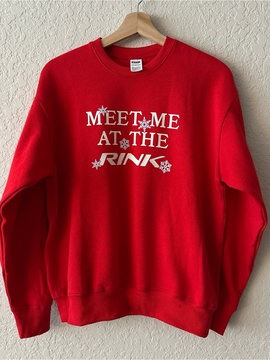 PINK Victoria's Secret Tops - PINK Victoria's Secret Red 'Meet Me at the Rink' Crewneck Sweatshirt